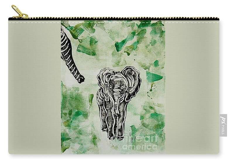 Elephant Zip Pouch featuring the mixed media Elephant Walk by Cori Solomon