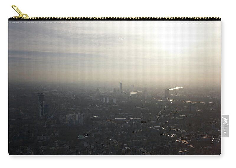 Environmental Damage Zip Pouch featuring the photograph Elevated View Of South London At Sunset by Gary Yeowell