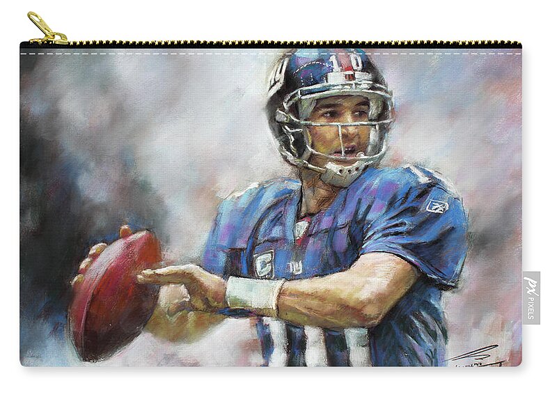 Eli Manning Zip Pouch featuring the drawing Eli Manning NFL NY Giants by Viola El