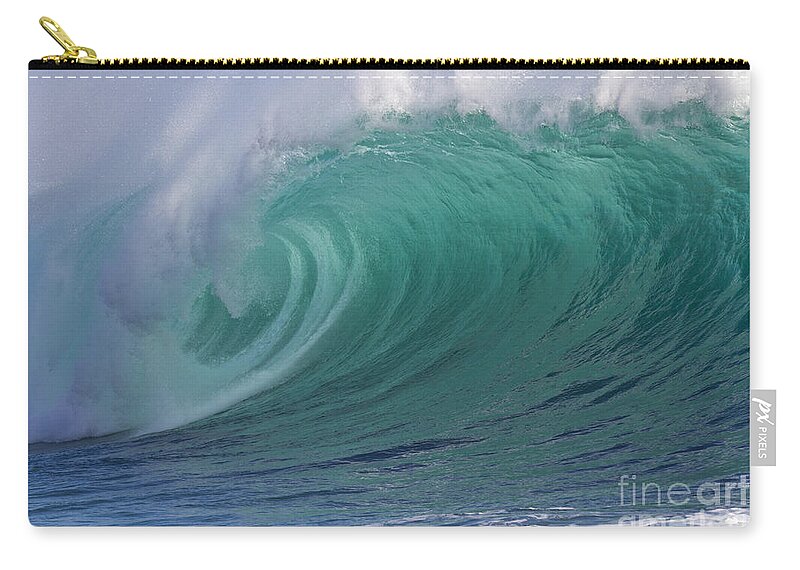Wave Zip Pouch featuring the photograph Emerald green breaking wave tube by Heiko Koehrer-Wagner