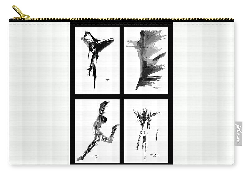 Abstract Zip Pouch featuring the digital art Emotions in Black - Abstract Quad by Rafael Salazar