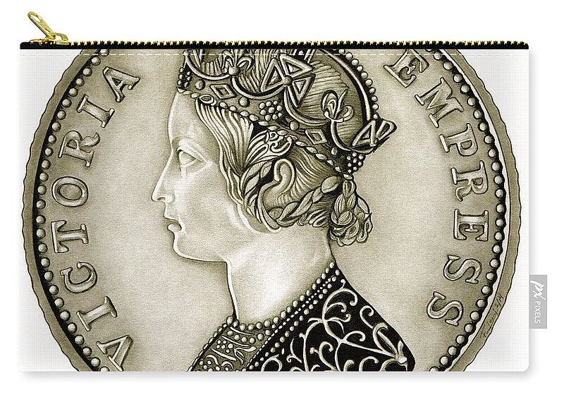 Currency Zip Pouch featuring the drawing Silver Empress Victoria by Fred Larucci