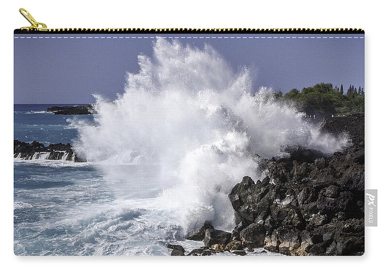 Huge Waves Zip Pouch featuring the photograph End of the World Explosion by Denise Bird