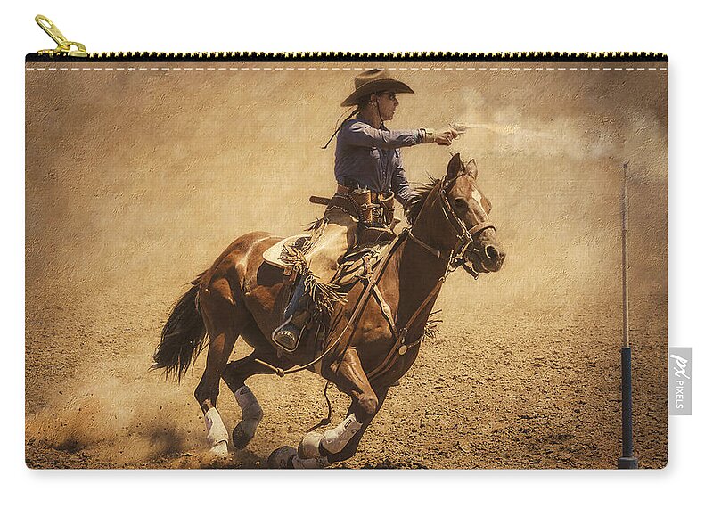 Mounted Shooting Zip Pouch featuring the photograph End of Trail Mounted Shooting by Priscilla Burgers
