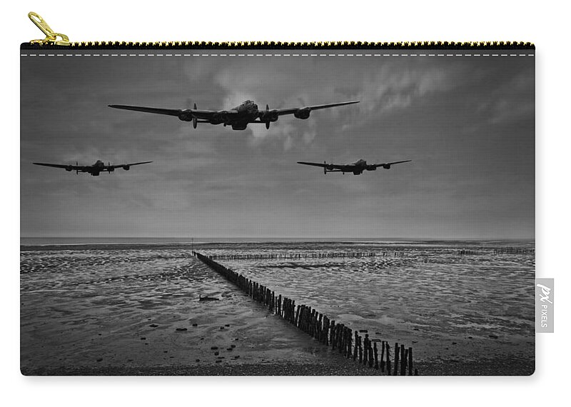 Dambusters Zip Pouch featuring the photograph Enemy coast ahead skipper black and white version by Gary Eason