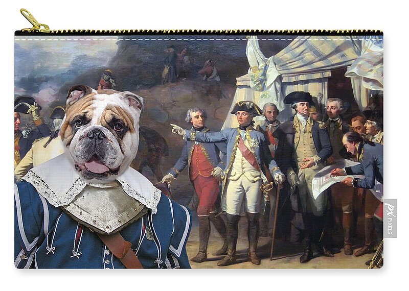 English Bulldog Zip Pouch featuring the painting English Bulldog Art Canvas Print - The battle Plan by Sandra Sij