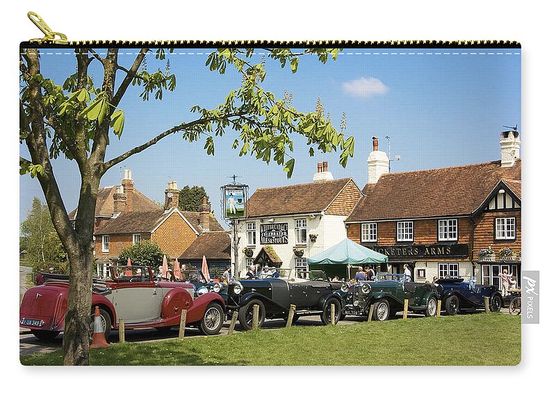 Lagonda Zip Pouch featuring the photograph English country pub scene with classic Lagondas by Peter Lloyd