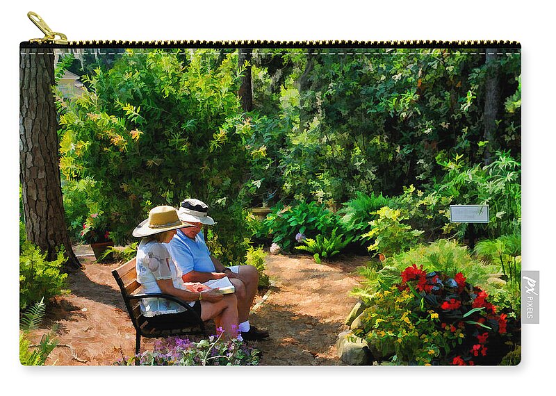 Garden Zip Pouch featuring the photograph Loving Couple Enjoying Their Prayer Garden by Ginger Wakem