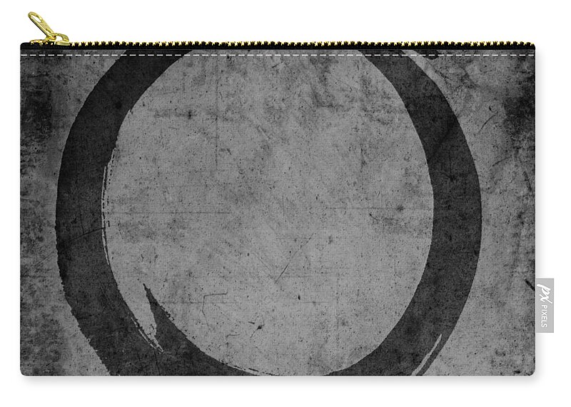 Blck Zip Pouch featuring the painting Enso No. 108 Black on Gray by Julie Niemela