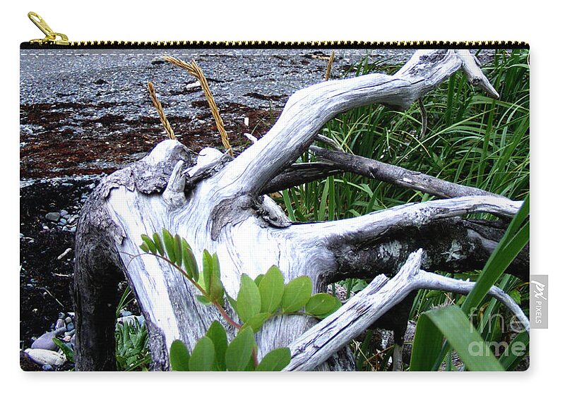 Driftwood Zip Pouch featuring the photograph Entangled Driftwood - Seashore by Barbara A Griffin