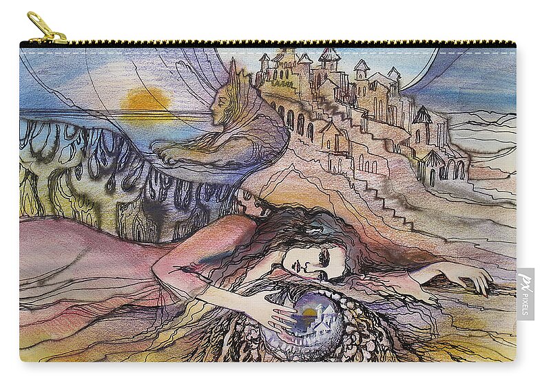 Fantasy Zip Pouch featuring the painting Envisioned City by Valentina Plishchina