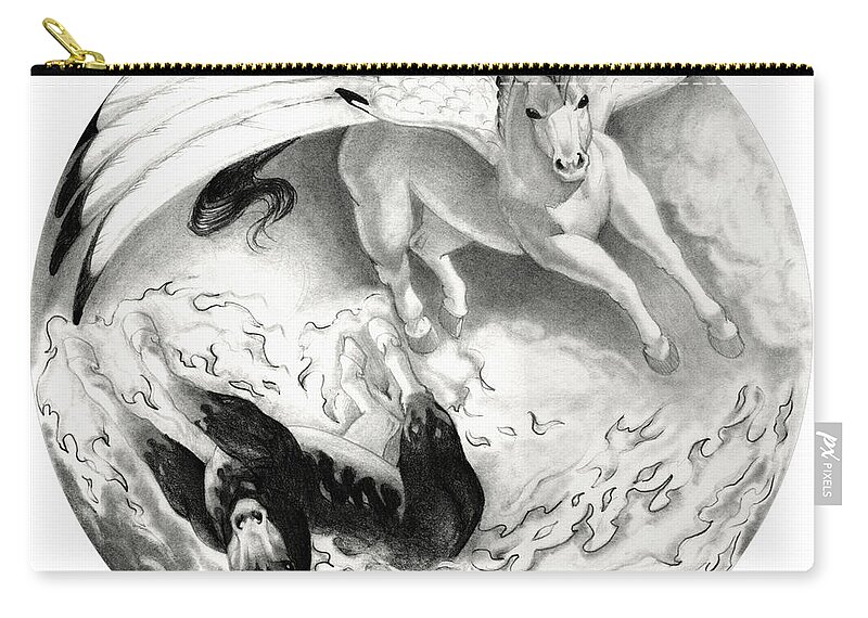 Horse Zip Pouch featuring the drawing Equine Yin/Yang by Melissa A Benson