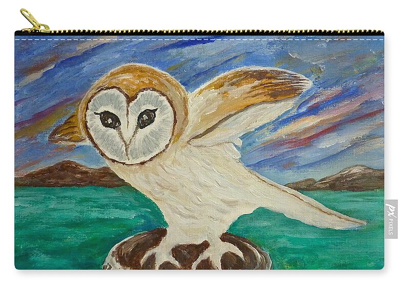 Owl Zip Pouch featuring the painting Equinox Owl by Victoria Lakes