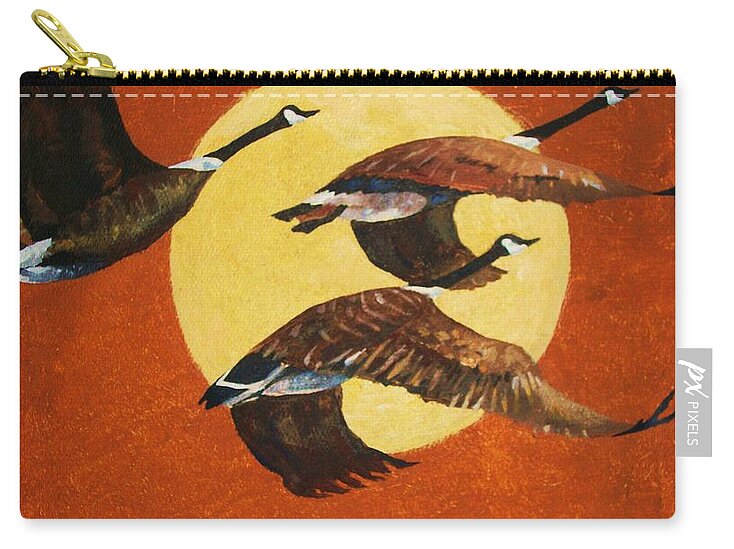 Canada Geese Zip Pouch featuring the painting Soaring Migration by Al Brown