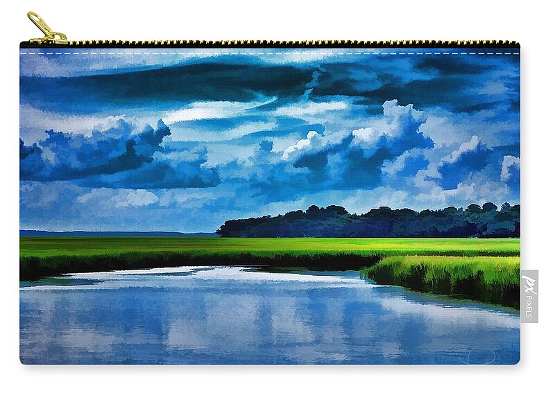 Landscape Zip Pouch featuring the digital art Evening on the marsh by Ludwig Keck