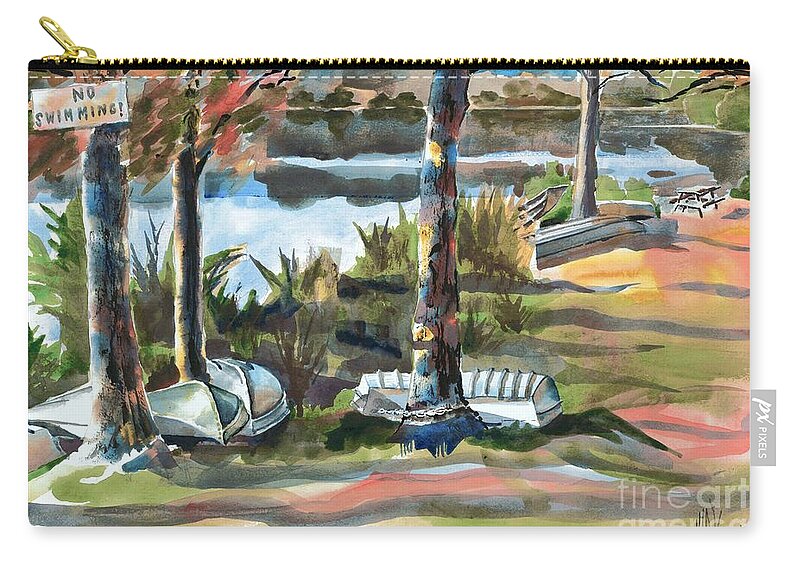 Evening Shadows At Shepherd Mountain Lake No W101 Zip Pouch featuring the painting Evening Shadows at Shepherd Mountain Lake No W101 by Kip DeVore