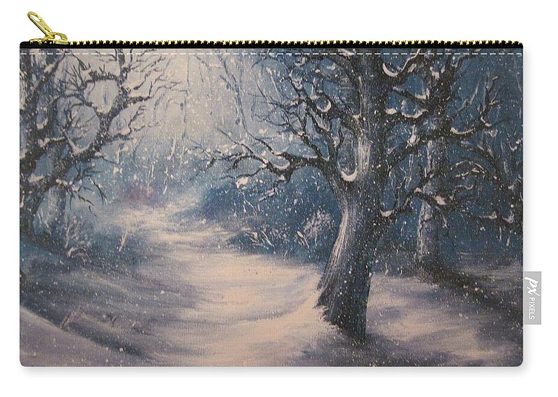Snow Zip Pouch featuring the painting Evening snow by Megan Walsh