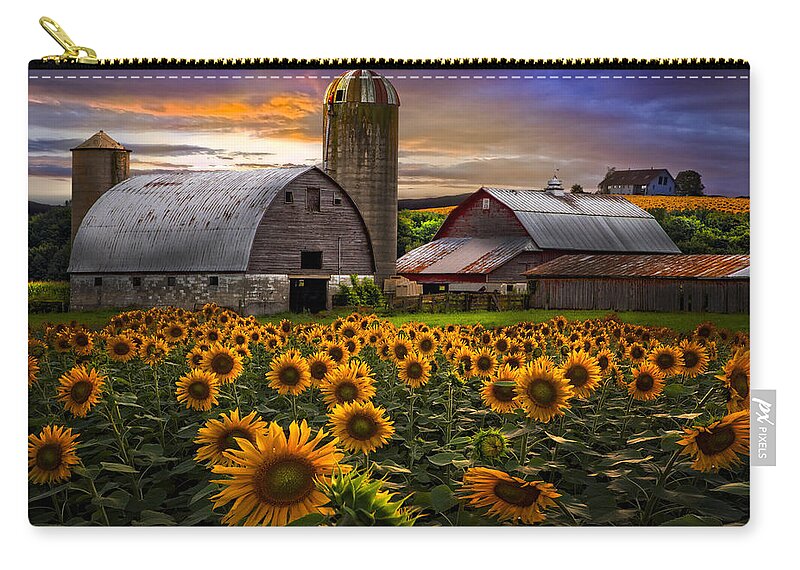 Barn Carry-all Pouch featuring the photograph Evening Sunflowers by Debra and Dave Vanderlaan