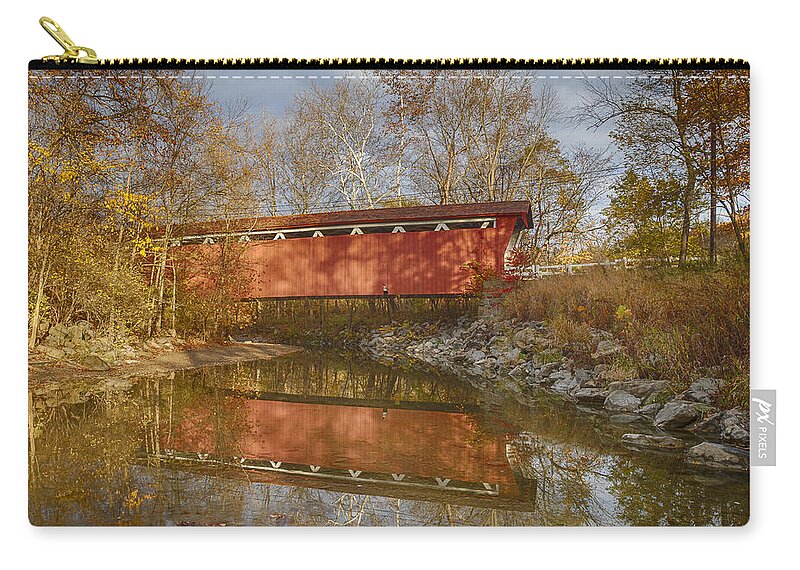 Cvnp Zip Pouch featuring the photograph Everett Rd. Covered Bridge in Fall by Jack R Perry