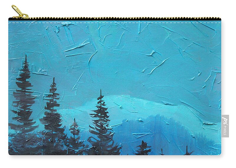 Landscape Zip Pouch featuring the painting Evergreen trees by Sergey Bezhinets