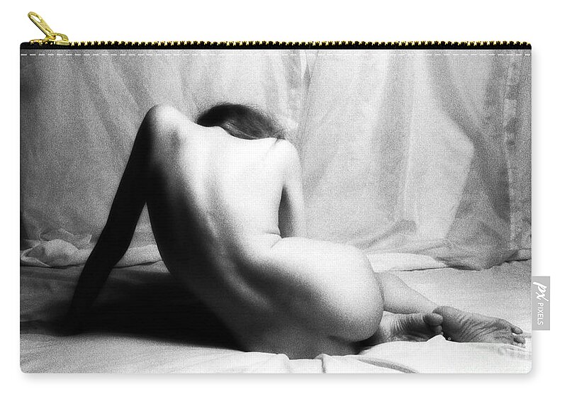 Nude Zip Pouch featuring the photograph Eves Back While Leaning by Lindsay Garrett