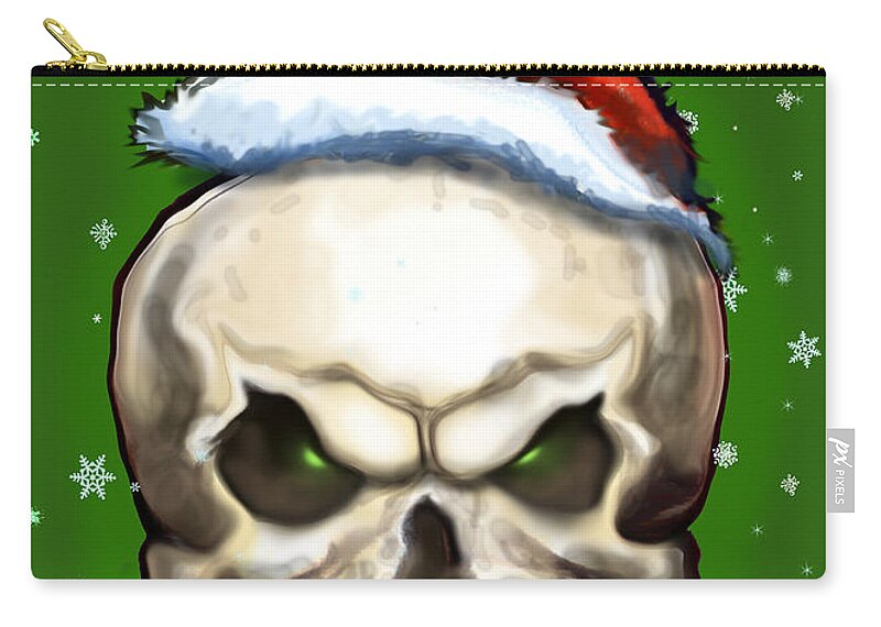 Evil Zip Pouch featuring the painting Evil Christmas Skull by Kevin Middleton