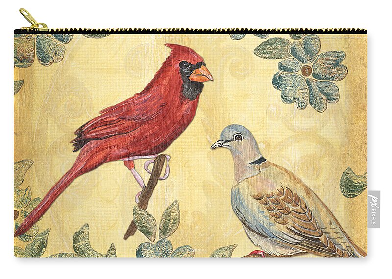 Birds Zip Pouch featuring the painting Exotic Bird Floral and Vine 2 by Debbie DeWitt