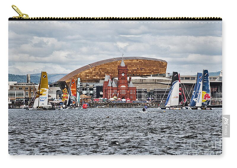 Extreme 40 Catamarans Zip Pouch featuring the photograph Extreme 40 At Cardiff Bay by Steve Purnell
