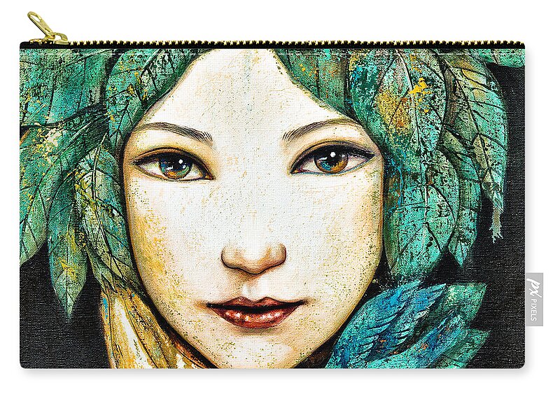 Shijun Carry-all Pouch featuring the painting Eyes of the Forest by Shijun Munns