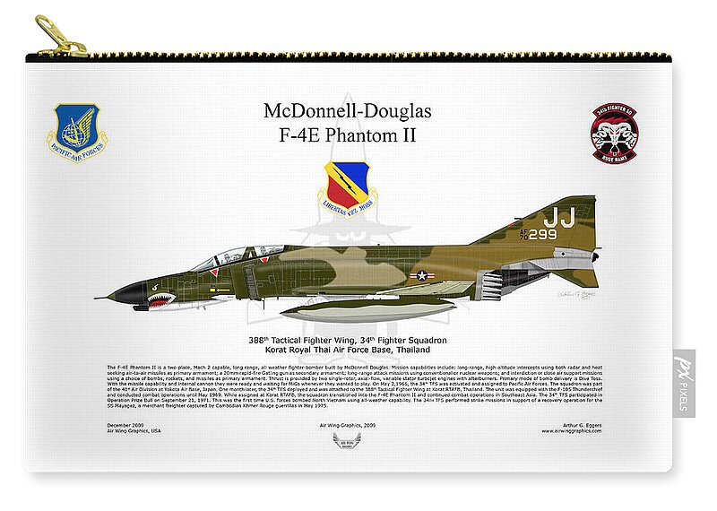 Mcdonnell Douglas Zip Pouch featuring the digital art F-4E Phantom II by Arthur Eggers