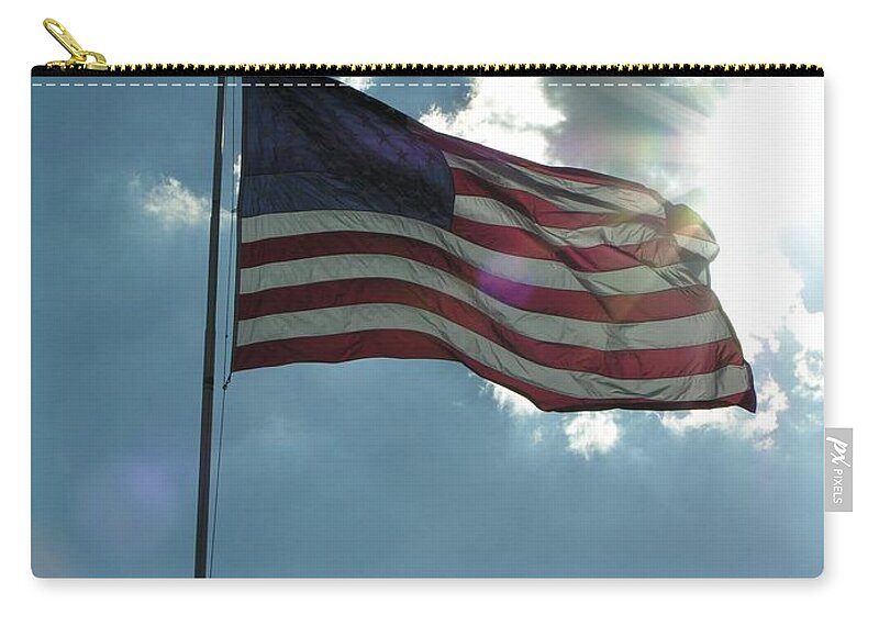 American Zip Pouch featuring the photograph Face of Jesus in Cloud w flag 9 11 remembered by Diane Lesser