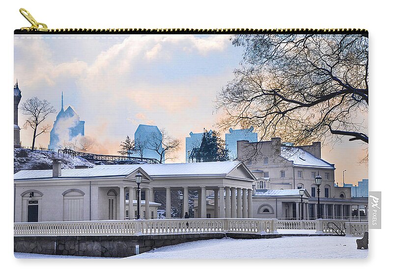 Fairmount Zip Pouch featuring the photograph Fairmount Waterworks in the Snow by Bill Cannon