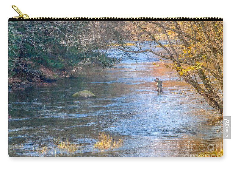 Fall Fly Fisherman Zip Pouch featuring the photograph Fall Fly Fisherman by Randy Steele