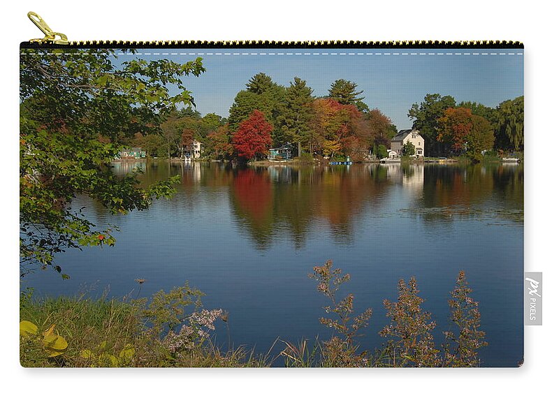 Foliage/lakes Zip Pouch featuring the photograph Fall Reflection by Caroline Stella