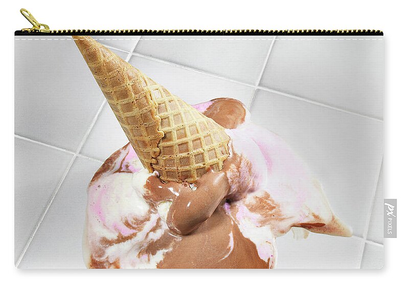 Temptation Zip Pouch featuring the photograph Fallen Ice Cream by Imstepf Studios Llc