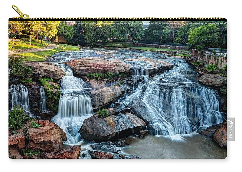  Falls Park On The Reedy River Zip Pouch featuring the photograph Falls Park on the Reedy River by Carol Montoya