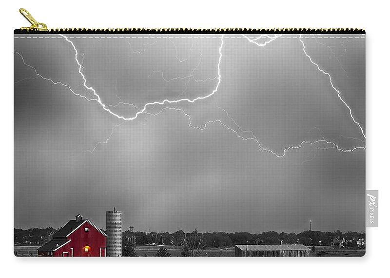 Lightning Zip Pouch featuring the photograph Farm Storm HDR BWSC by James BO Insogna