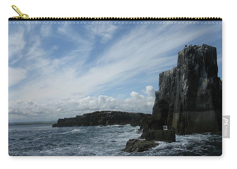 Islands Zip Pouch featuring the painting Farne Island Cliffs 2 England by Tom Conway