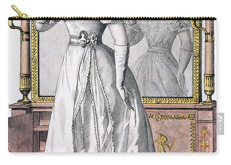 Female Zip Pouch featuring the drawing Fashion Plate Of A Lady In Evening by English School
