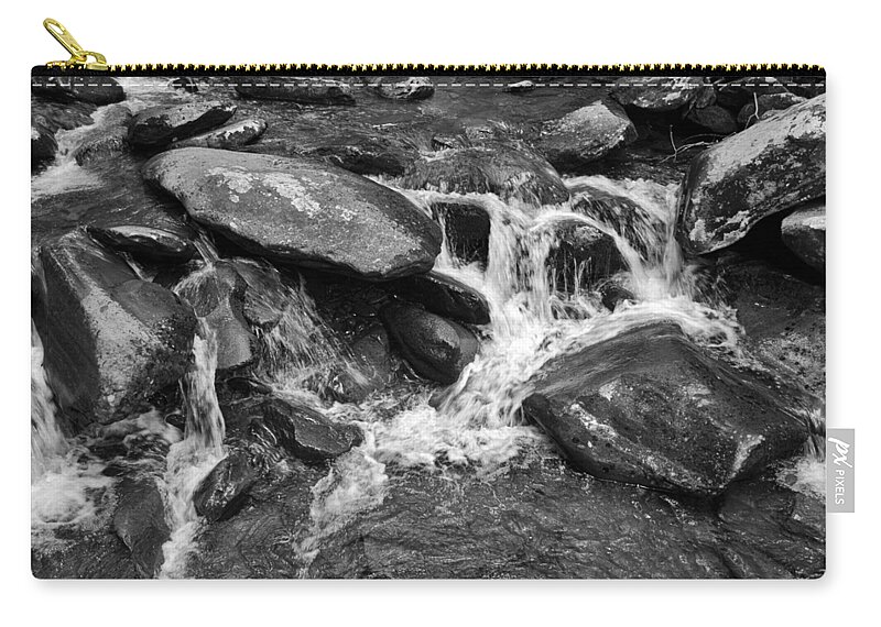 Black And White Zip Pouch featuring the photograph Fast Flow BW by Christi Kraft