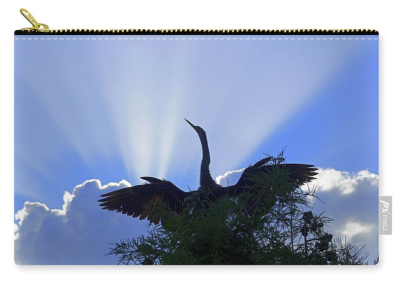 Ahninga Zip Pouch featuring the photograph Feathers in the Clouds by Laurie Perry