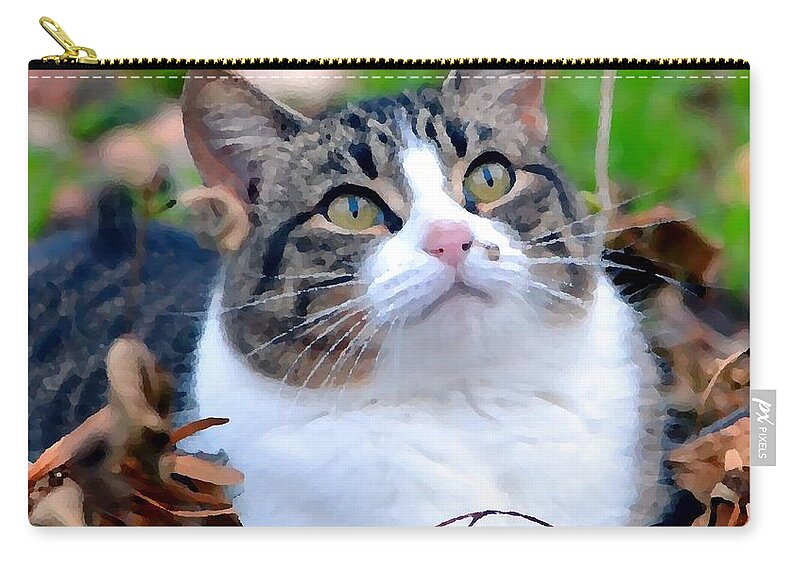 Cat Zip Pouch featuring the photograph Feline Focus by Deena Stoddard