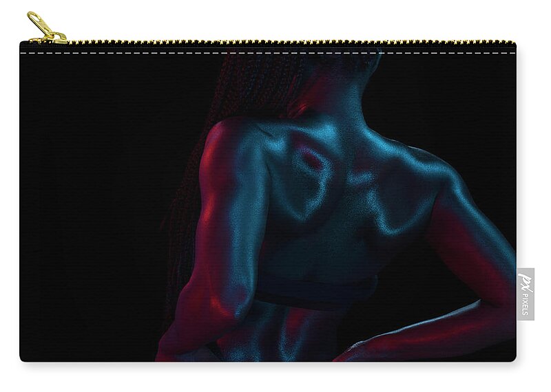 People Zip Pouch featuring the photograph Female Athlete, Hands On The Back by Jonathan Knowles