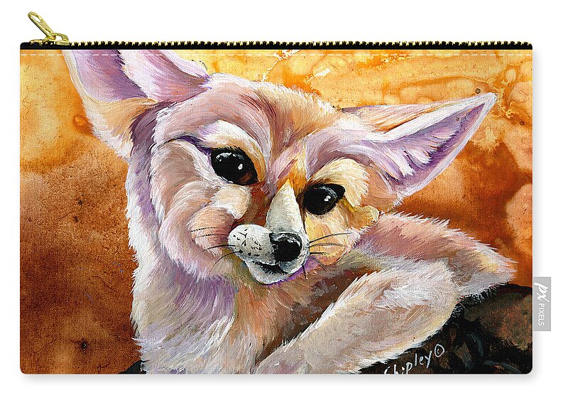 Fox Zip Pouch featuring the painting Fennec Fox by Sherry Shipley