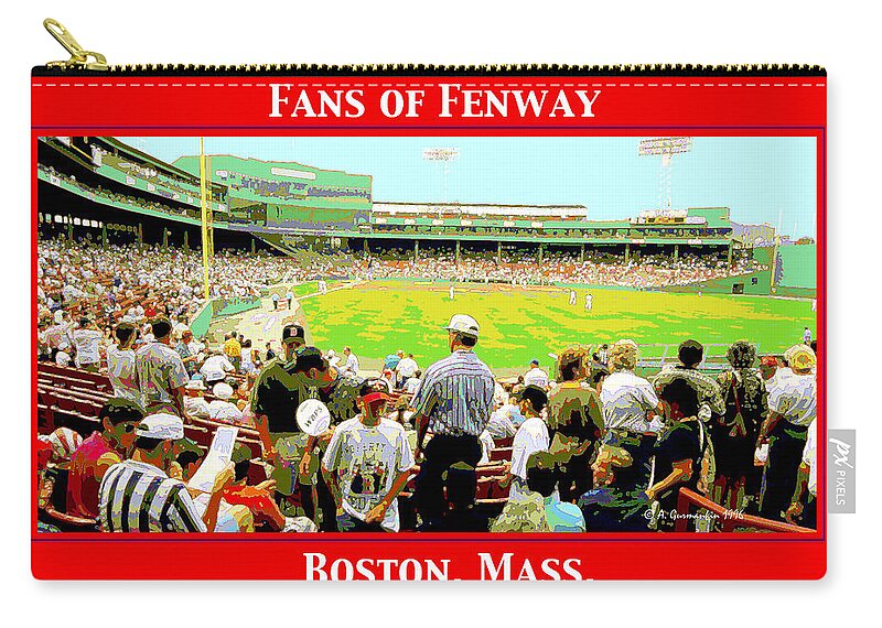 Red Sox Zip Pouch featuring the digital art Fenway Park Fans Boston Digital Painting by A Macarthur Gurmankin