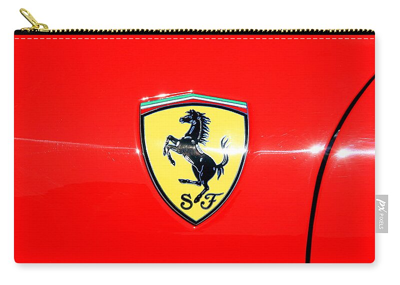 Ferrari Zip Pouch featuring the photograph Ferrari Logo by Valentino Visentini