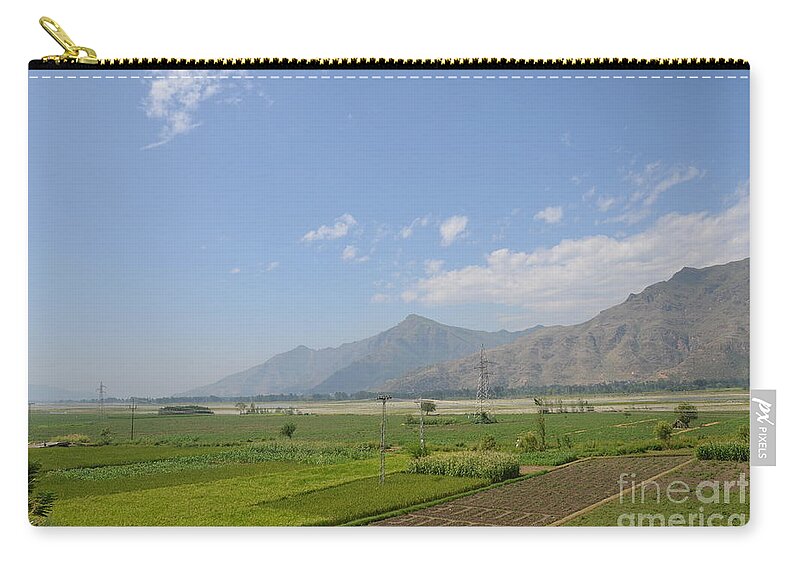 Mountains Zip Pouch featuring the photograph Fields mountains sky and a river Swat Valley Pakistan by Imran Ahmed