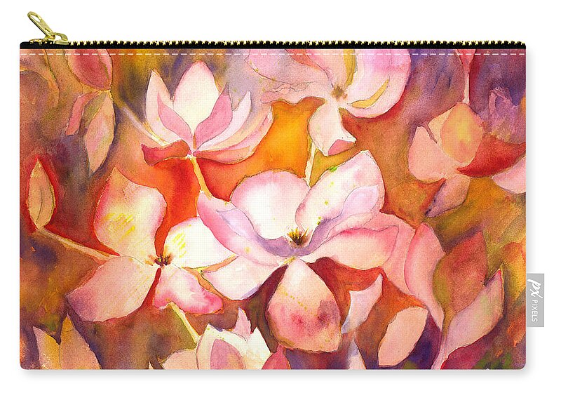 Watercolor Painting Zip Pouch featuring the painting Fiery Magnolias by Kelly Perez