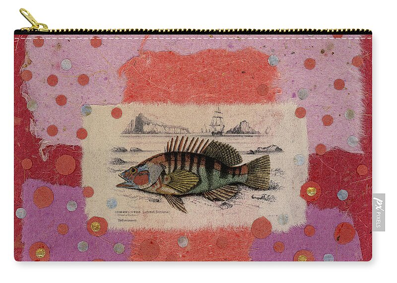 Fish Zip Pouch featuring the mixed media Fiesta Fish Collage by Carol Leigh