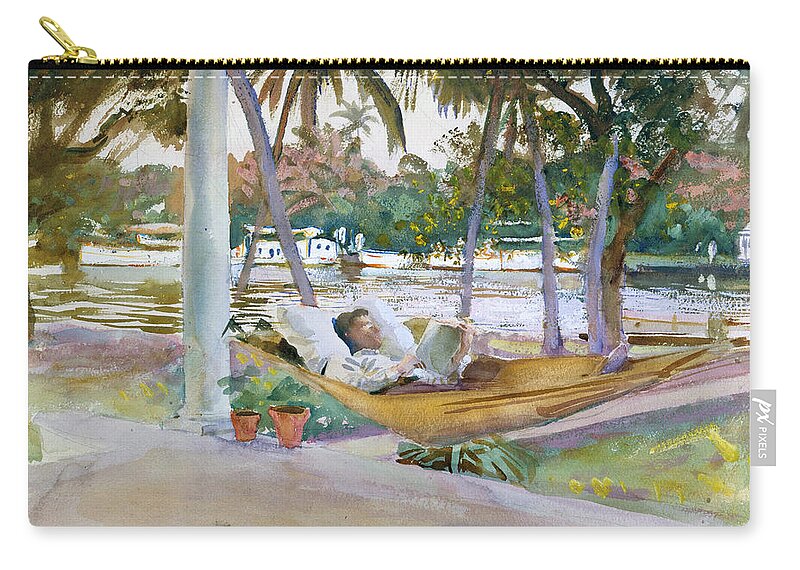 John Singer Sargent Zip Pouch featuring the painting Figure in Hammock. Florida by John Singer Sargent